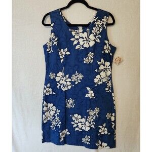 Pacific Legend Womens Blue Hibiscus Floral Hawaiian Shift Dress US Made Sz XL